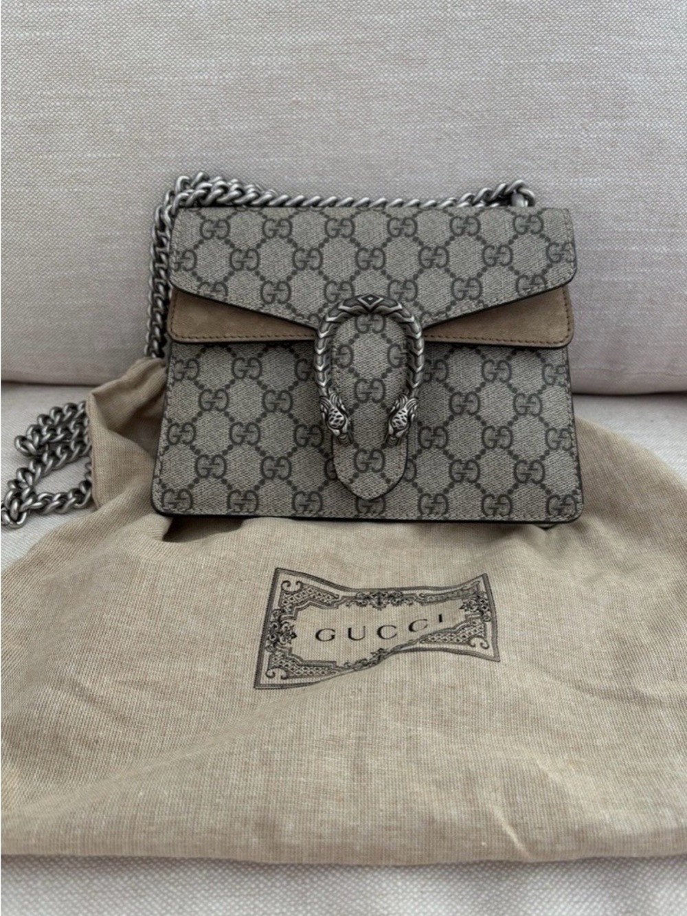 Gucci Taupe GG Supreme Dionysus Crossbody Bag
